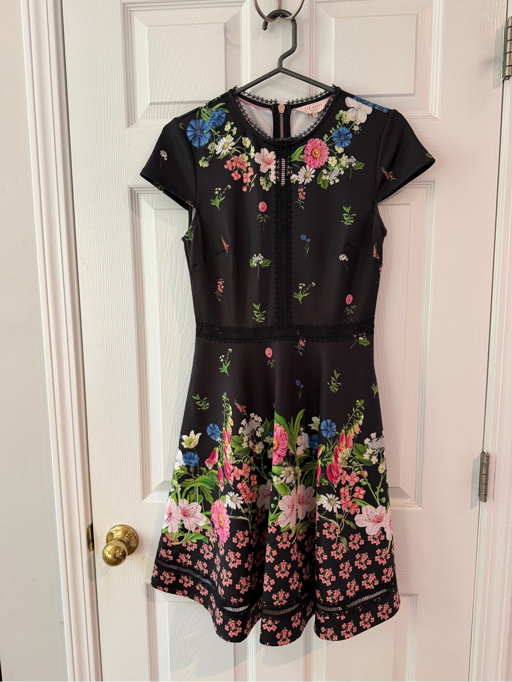 Ted Baker Black Floral Fit-and-Flare Dress